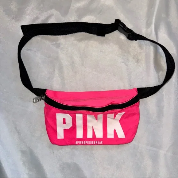 PINK Victoria's Secret Hot Pink White Black Fanny Pack WaistBelt SlingBag Y2K - Picture 1 of 7